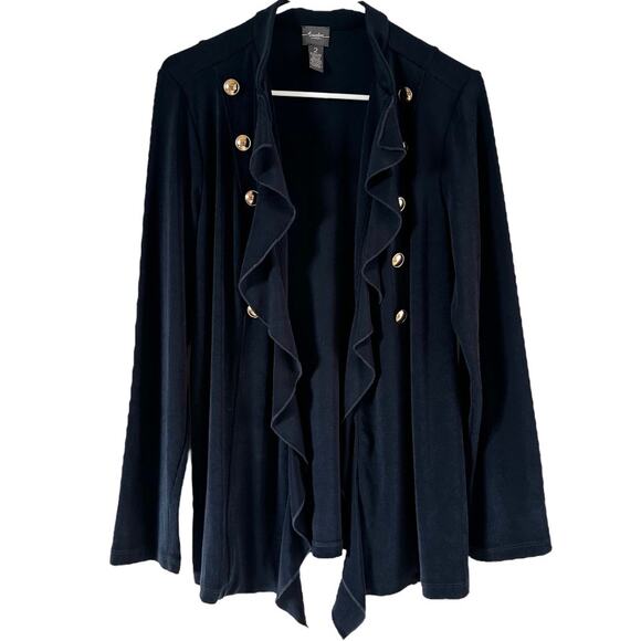 Travelers By Chico's Open Waterfall Cardigan Sweater Mid Length Navy Blue 2 L - Picture 1 of 5